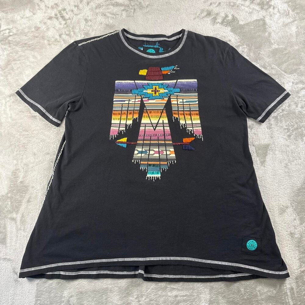 Double D Ranch Thunderbird Serape T-Shirt Womens Large Black Embroidered Western